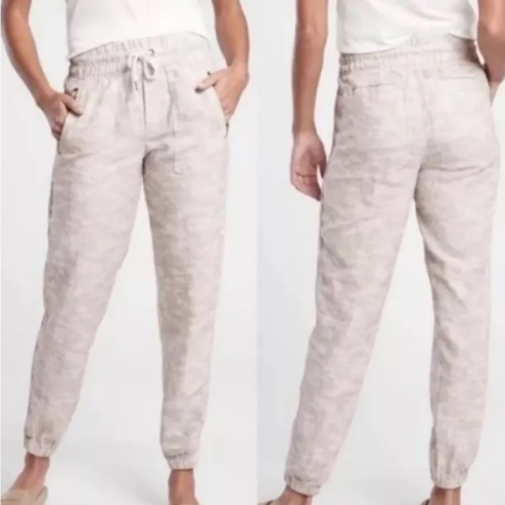 Athleta Cabo Tide Linen Jogger Pants Size 4 Beige Camo 2020
